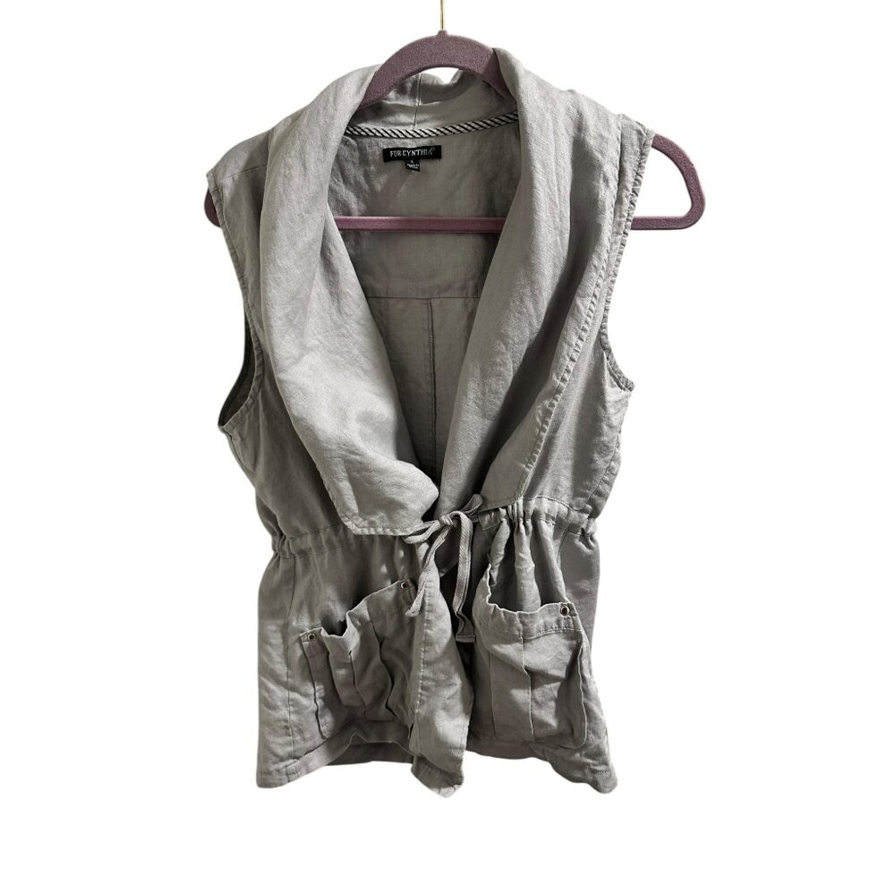 For Cynthia Sleeveless Drawstring Utility Vest in Light Gray